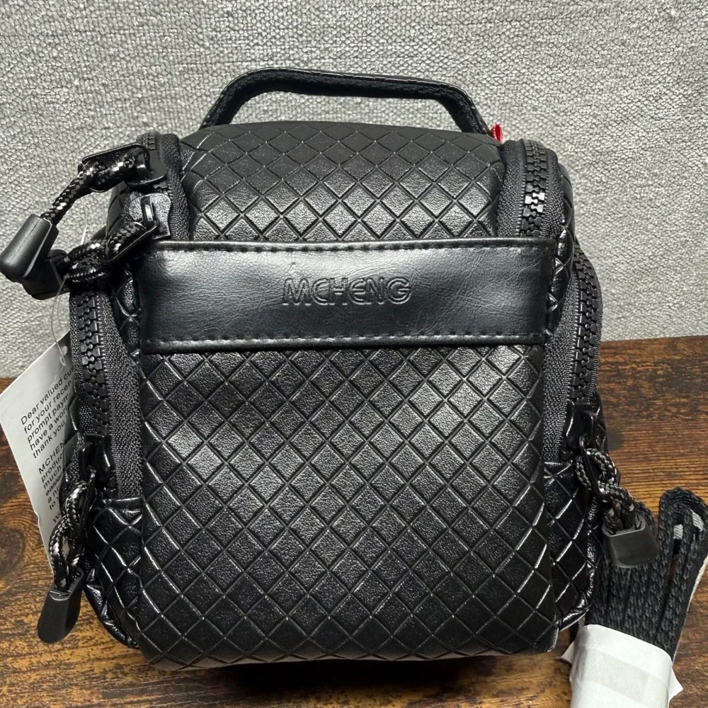 MCHENG Black Woven Camera Bag Padded Crossbody Case Small Shoulder